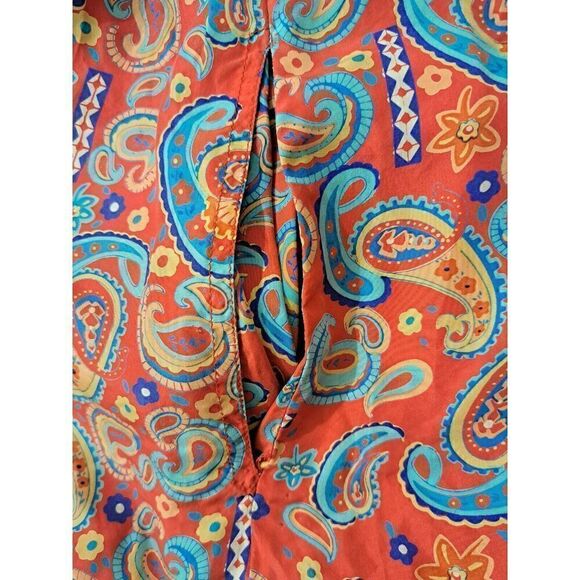 Vintage Silk Spirit Womens Medium 100% Silk  Paisley Maxi Skirt Pockets Orange - Picture 7 of 9